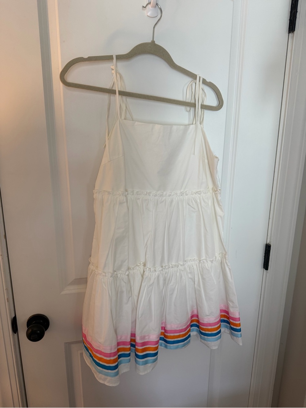 Main Strip Cream Sundress with Rainbow Stripe Hem